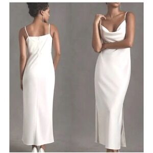 Sachin & Babi Midi Dress Womens 14 Ivory Cowl Neck Elegant Cocktail Slit